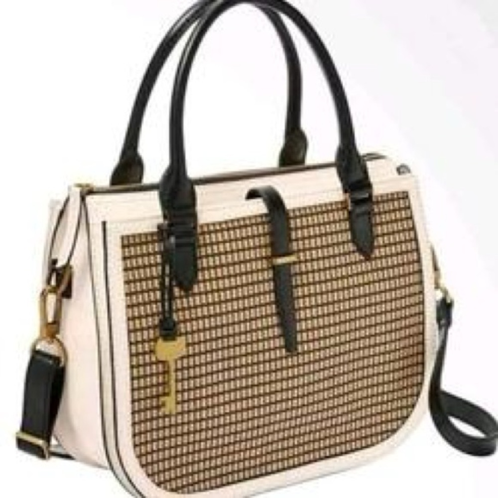 Fossil Ryder Satchel in canvas and leather.